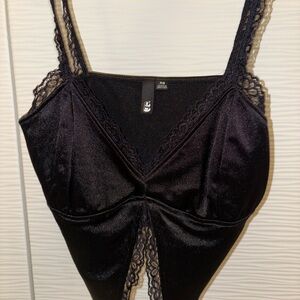 Elegant Black Lace Trim Bodysuit